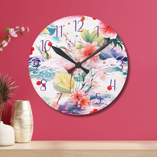 japanese_floral_colourful_kitchen_flower_round_clock.jpg