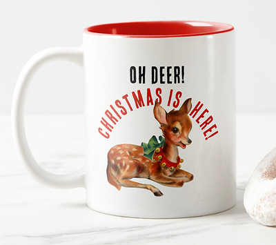 Zazzle Lovely Vintage Red And White Christmas Reindeer   Two-Tone Coffee Mug (With Donut).png