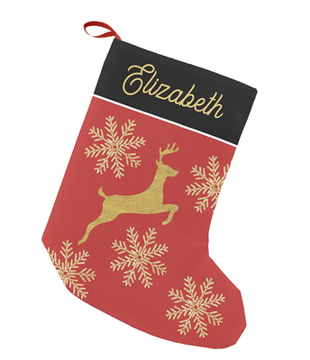 Zazzle Glam Christmas Glittery Red Green Gold Snowflakes Small Christmas Stocking (Front (Hanging)).png
