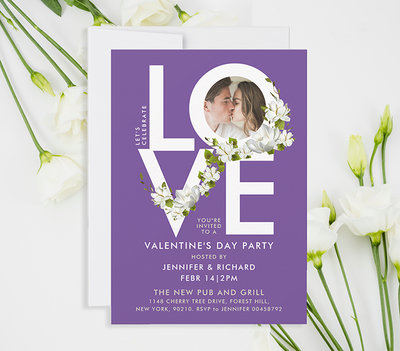 Purple Love Valentine Script Photo Floral Invitation.png