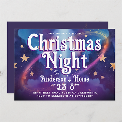 Zazzle Cute Christmas Belive In Magic Night Galaxy Party  Invitation (Front_Back).png