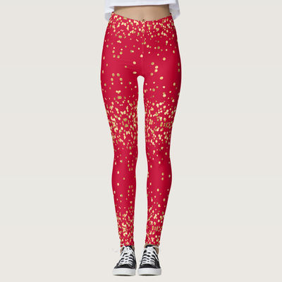 Zazzle Glam Diva Gold Glittery Christmas Red Party Leggings (Front) (1).png