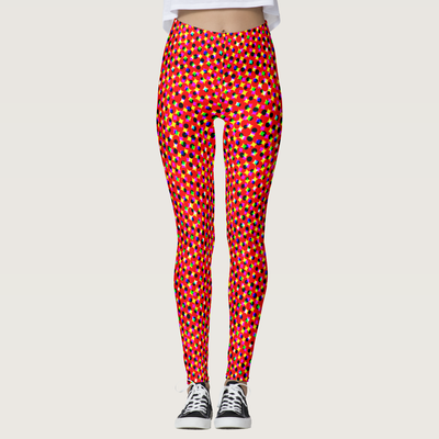 Zazzle Modern Strawbery Red Color Halftone Pattern Leggings (Front).png