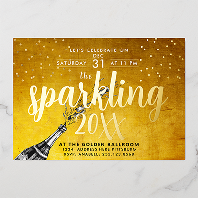 Zazzle Glam Sparkling Champagne Gold New Year Party  Foil Holiday Card (Front) (1).png