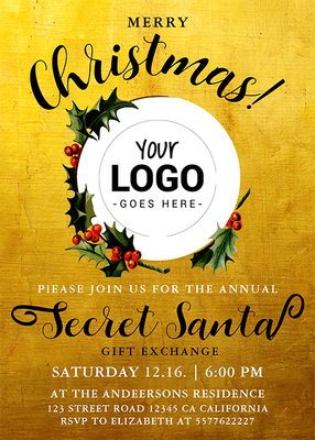 Zazzle Stylish Gold Christmas Secret Santa Company Logo Invitation (Front (Vertical)).png