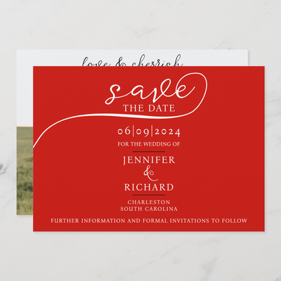 Zazzle Simple Chic Red And White Rustic Wedding Photo Save The Date (Front_Back).png