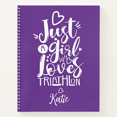 Zazzle Just A Girl Triathlon Love Purple White Script Notebook (Front).png