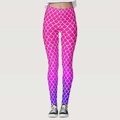 Zazzle Girly Mermaid Doll Pink Gradient Scales Pattern Leggings (Front).png