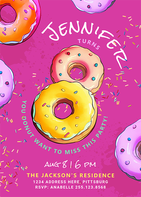 Zazzle Fun Girl 8th Pink Donut Colorful Sprinkles Party Invitation (Front (Vertical)) (1).png