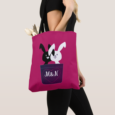 Zazzle Cute Bunnies In Love On Magenta Tote Bag (Close Up).png