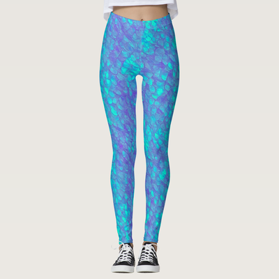 Zazzle Cute Mermaid Tail Iridescent Turquoise Scales Leggings (Front).png