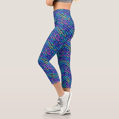 Zazzle Cute Mermaid Scales Blue Glittery Pattern Capri Leggings (Left).png