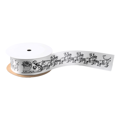 Zazzle Retro Vintage Santa Claus Sleigh Reindeers White Satin Ribbon (Spool).png
