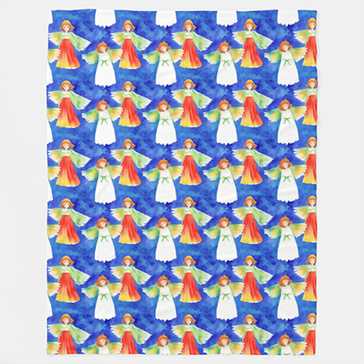 Zazzle Lovely Colorful Guardian Angels Watercolor Pattern Fleece Blanket (Front).png