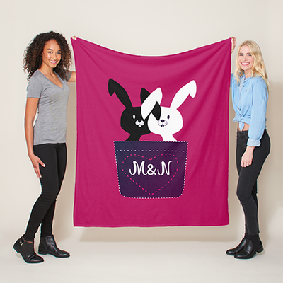 Zazzle Cute Black And White Love Bunnies On Magenta  Fleece Blanket (In Situ).png