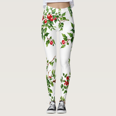 Zazzle Chic Christmas Red Mistletoe Watercolor  Leggings (Front).png