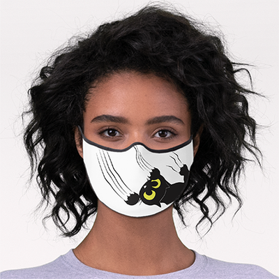 Zazzle Funny Trendy Cartoon Black Cat Scratching  Premium Face Mask (Worn).png