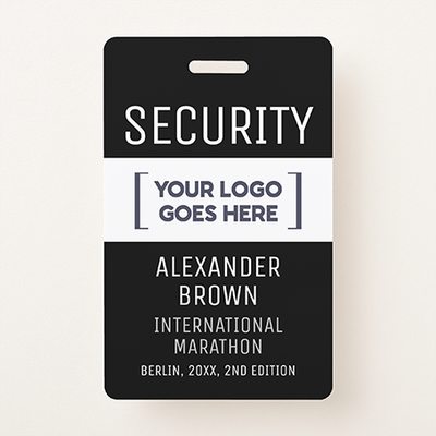 Zazzle Simple Modern Black And White Event Logo Security  Badge (Front).png
