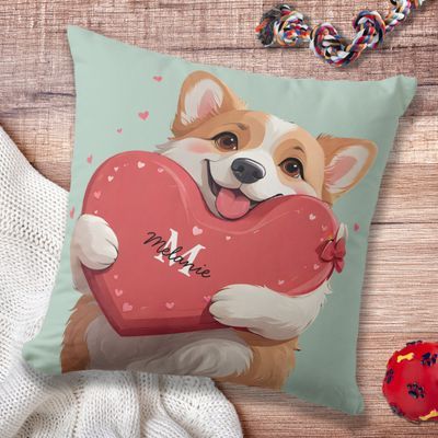 ZAZZLE MOCKUPS_Corgi Dog Pun & Red Hearts Monogram Valentines Throw Pillow 3.jpg