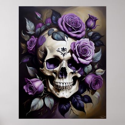 Zazzle Purple Skull and Roses Gothic Fantasy Fine Art Poster by Tabz Jones.jpg