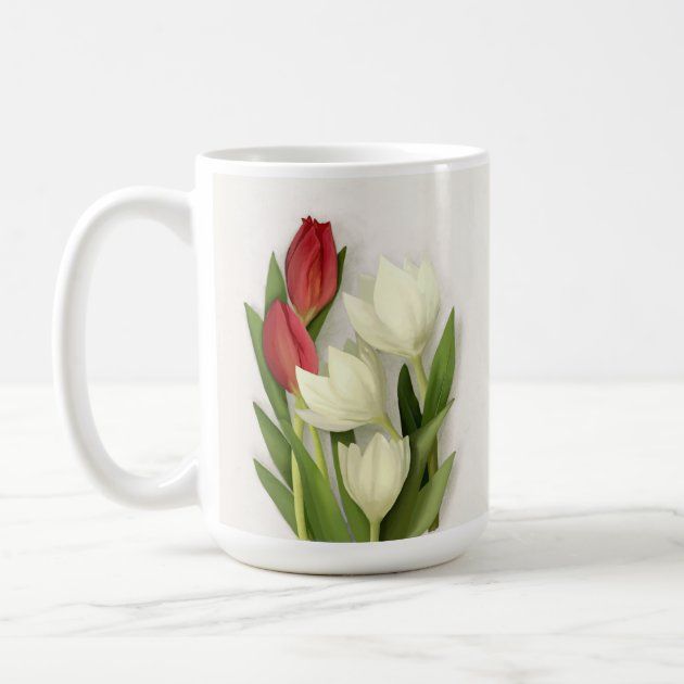 Red and White Tulips Floral Coffee Mug