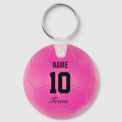 Pink Black Team Soccer Ball Personalized Name Keychain.jpg