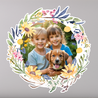 Custom Photo Sticker with Floral Surround