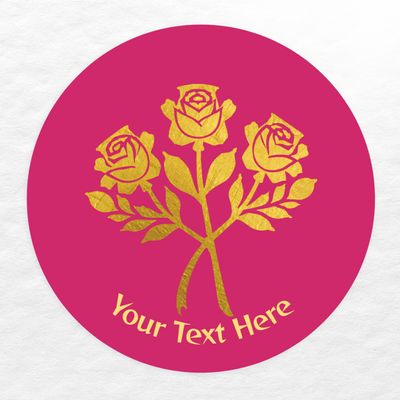 Faux Gold Roses Pink Sticker with Custom Text