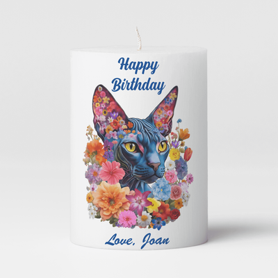 Sphynx Cat Art Floral Happy Birthday Custom Candle