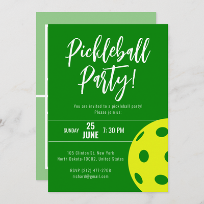 Zazzle Retro Style Neon Green Themed Pickleball Birthday Invitation (Front_Back).png
