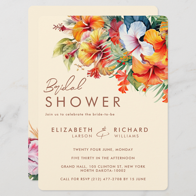 Zazzle Elegant Hibiscus Flower Tropical Floral Wedding Invitation (Front_Back).png