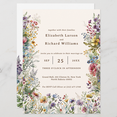 Zazzle Colorful Wildflower Floral Watercolor Wedding Invitation (Front_Back).png