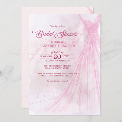 Zazzle Elegant Soft Pink Bridal Dress Bridal Shower Invitation (Front_Back).png