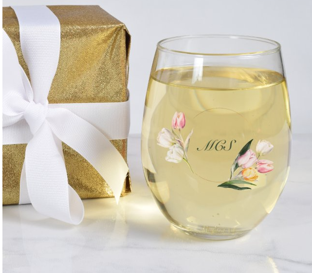 Monogrammed Tulips Wine Glass.png