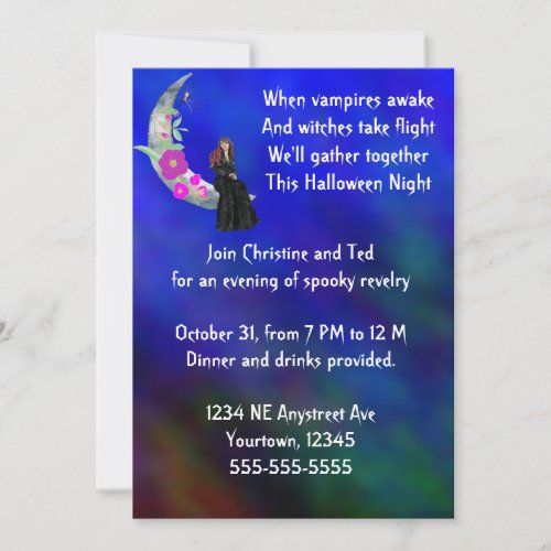 Witch on the Moon Halloween party invite