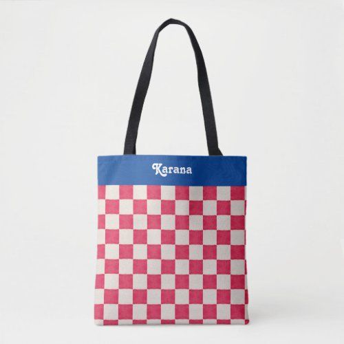 red&white checkerboard tote bag
