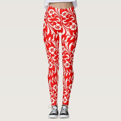 vintage red&white floral leggings