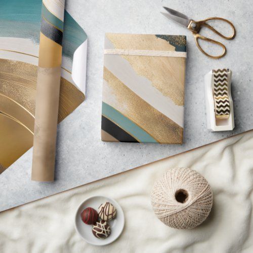 Wabi Sabi Abstract Teal & Gold Swirls