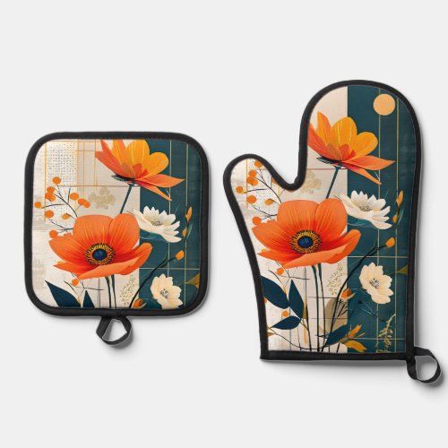 Modern Abstract Floral in Orange and Black