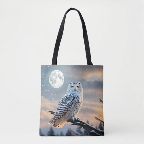 snowy owl in winter moonlight