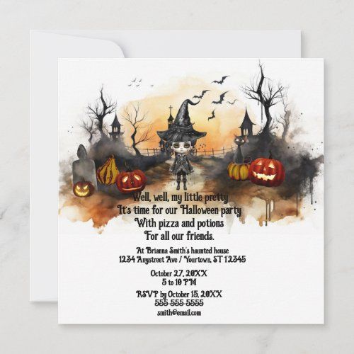 cute little witch teen party invite