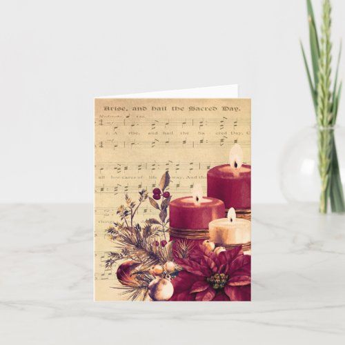 vintage christmas sheet music and candles card