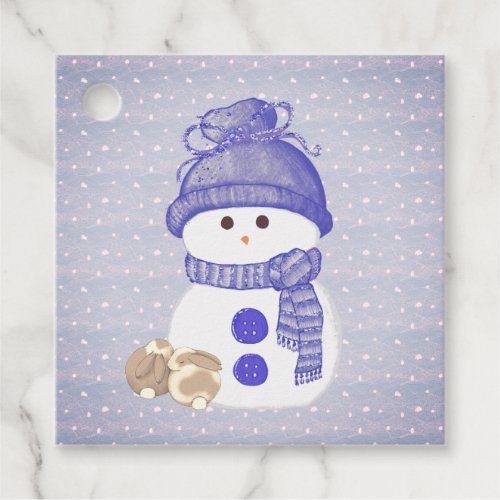 snowman and two sleeping bunnies gift tag