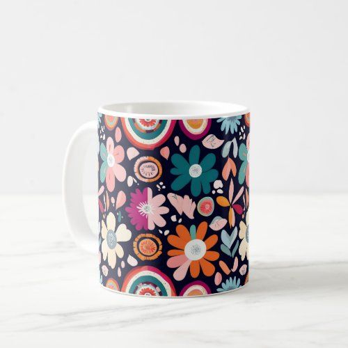 vibrant retro floral and geometric pattern