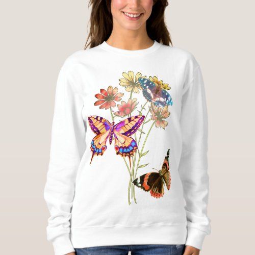 colorful butterflies and flowers sweatshirt