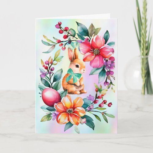easter floral wreath with flower and egg card