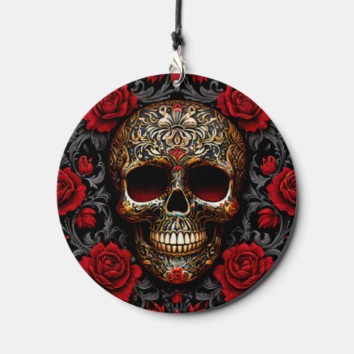 dia de los muertos skull with red roses