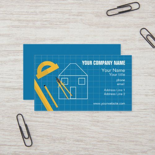 Blueprint with Drafting Tools Business Card