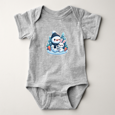 Zazzle Kawaii baby snowman with bunny ai art baby bodysuit (Front)smaller.png