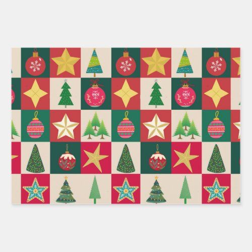trees ornaments & stars wrapping paper
